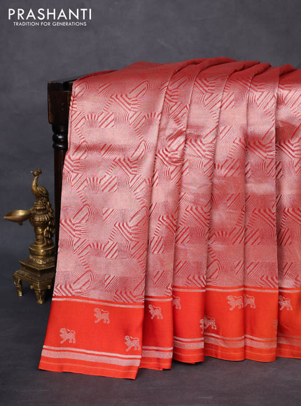 Banarasi katan silk saree orange with allover zari woven brocade weaves and zari woven butta border