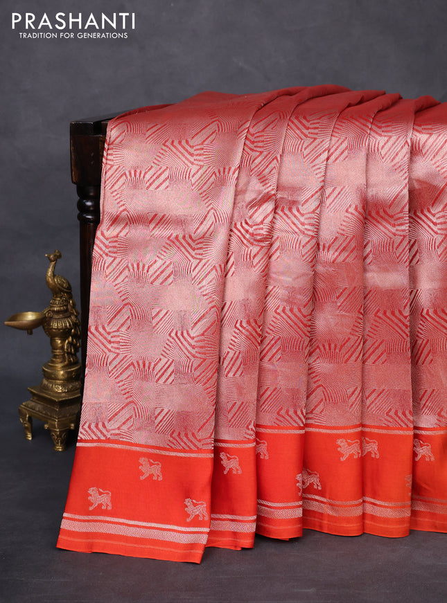 Banarasi katan silk saree orange with allover zari woven brocade weaves and zari woven butta border