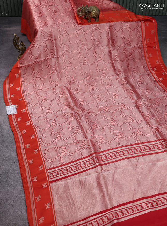Banarasi katan silk saree orange with allover zari woven brocade weaves and zari woven butta border