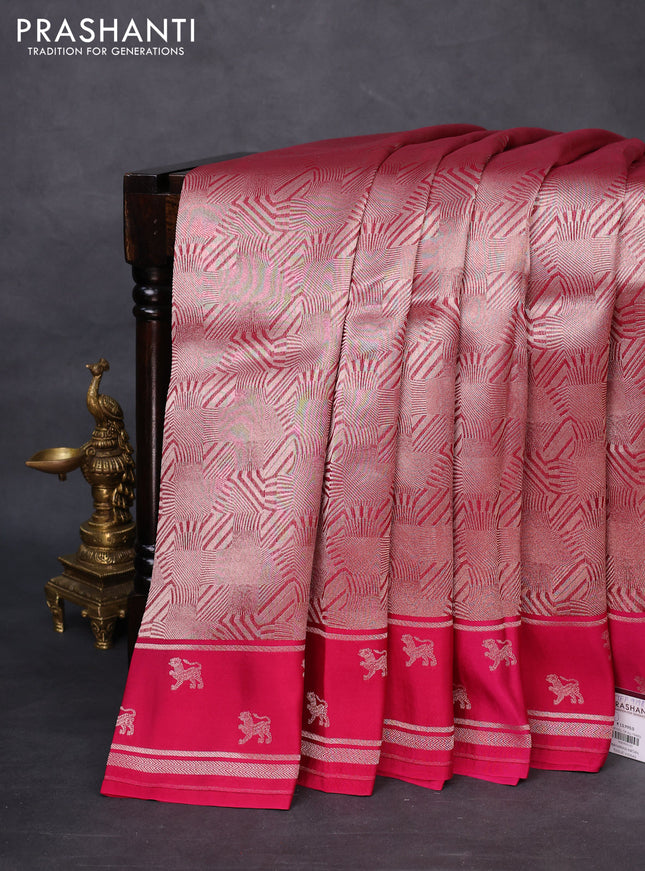 Banarasi katan silk saree pink with allover zari woven brocade weaves and zari woven butta border
