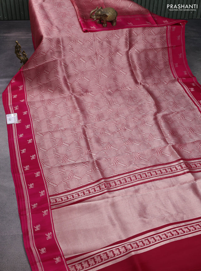 Banarasi katan silk saree pink with allover zari woven brocade weaves and zari woven butta border