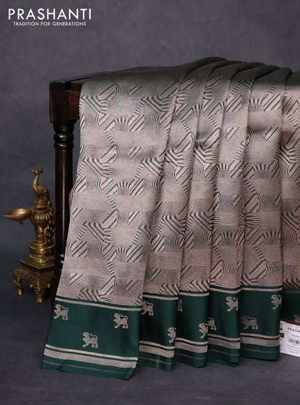 Banarasi katan silk saree bottle green with allover zari woven brocade weaves and zari woven butta border