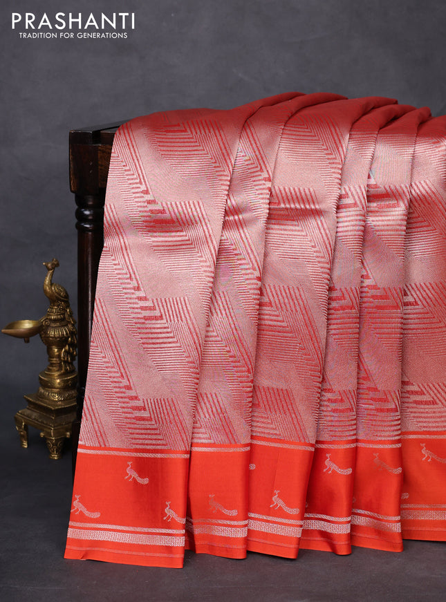 Banarasi katan silk saree orange with allover zari woven brocade weaves and zari woven butta border