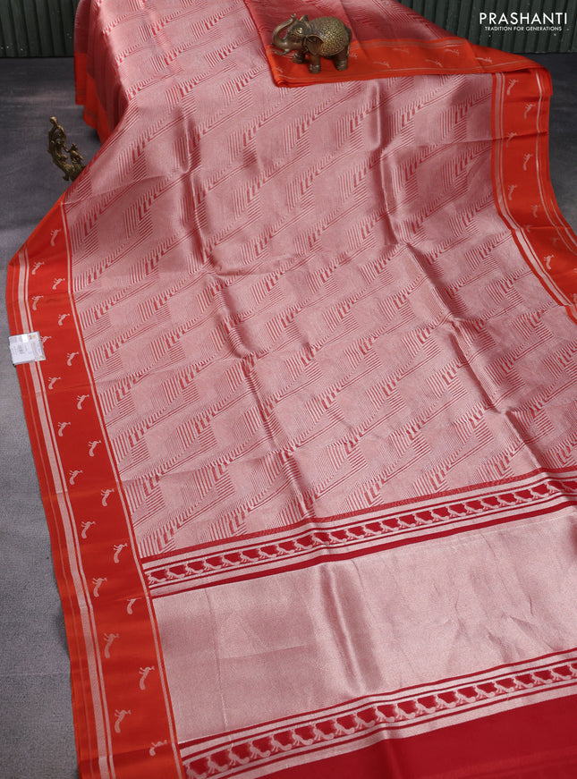 Banarasi katan silk saree orange with allover zari woven brocade weaves and zari woven butta border