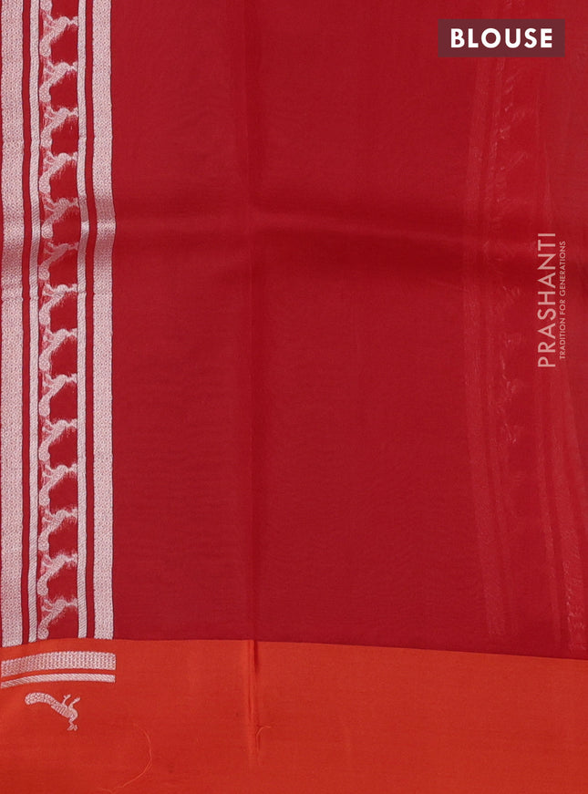 Banarasi katan silk saree orange with allover zari woven brocade weaves and zari woven butta border