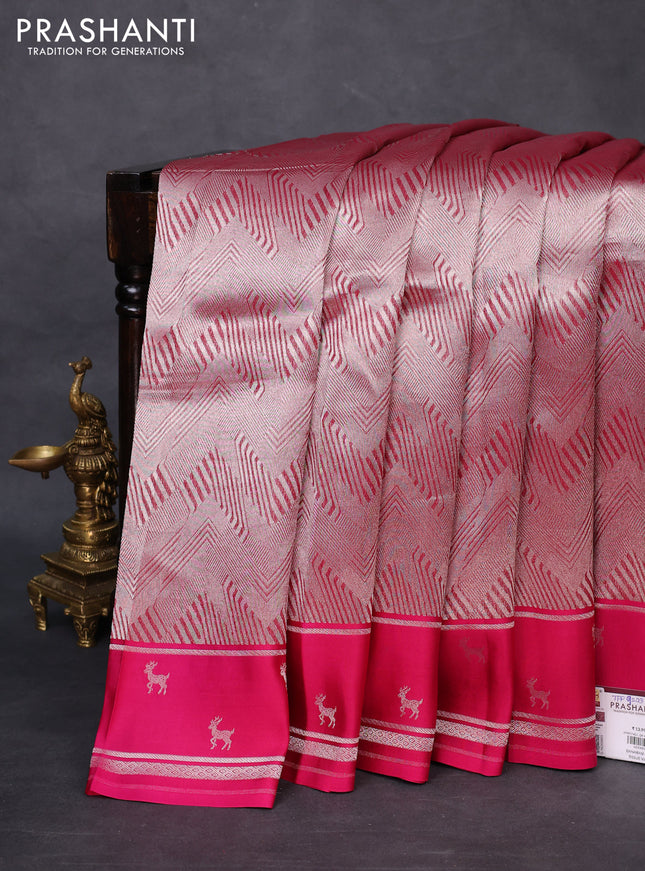 Banarasi katan silk saree pink with allover zari woven brocade weaves and zari woven butta border