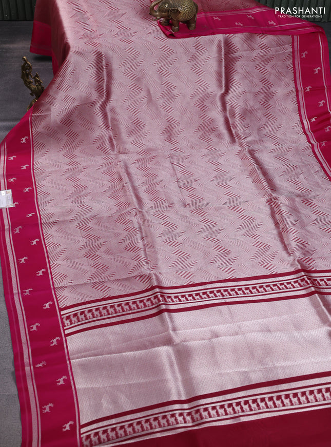 Banarasi katan silk saree pink with allover zari woven brocade weaves and zari woven butta border