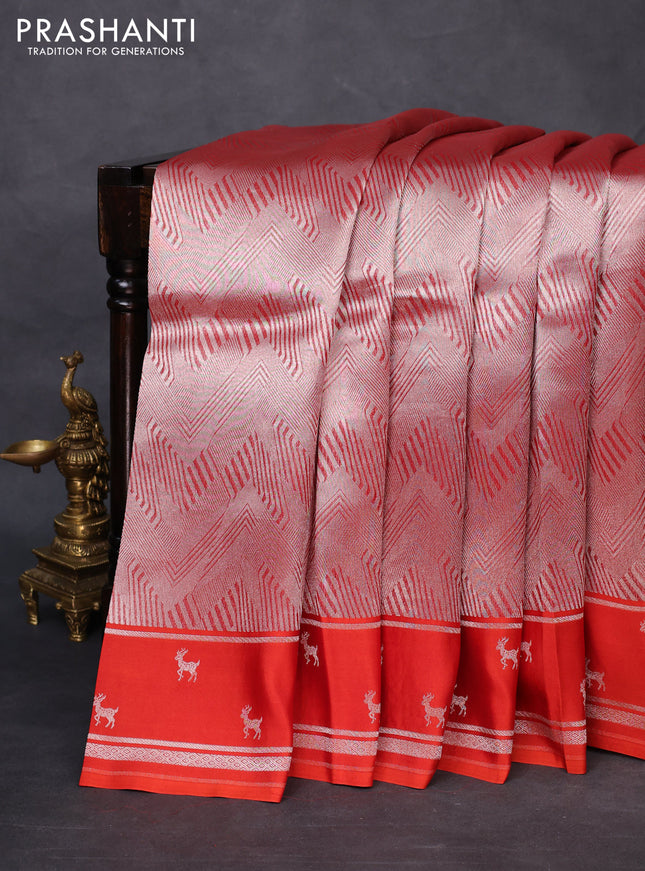 Banarasi katan silk saree orange with allover zari woven brocade weaves and zari woven butta border