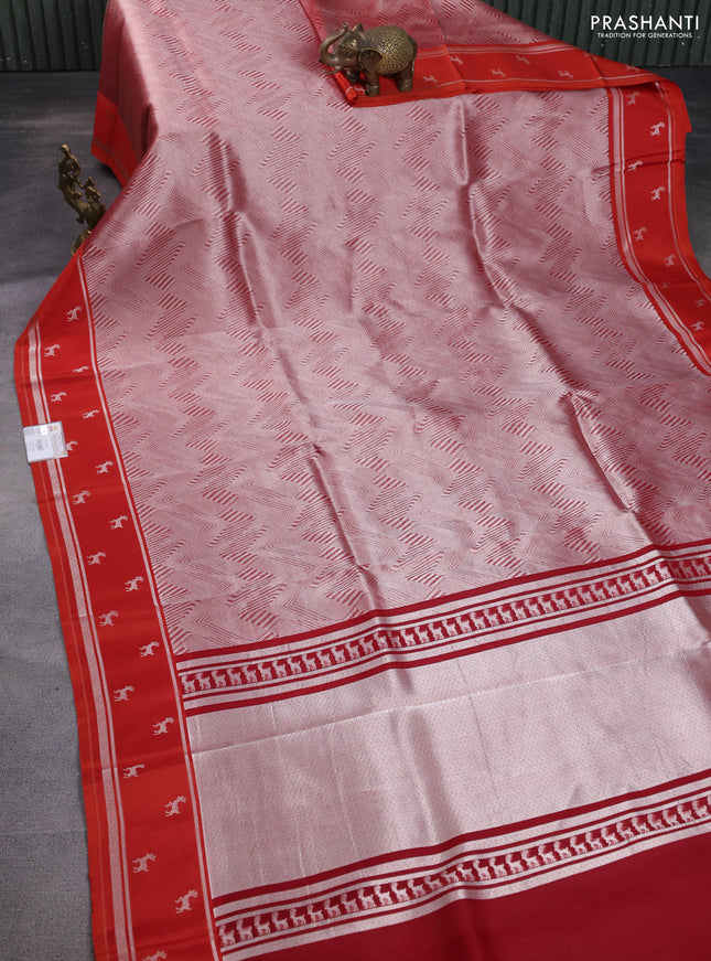 Banarasi katan silk saree orange with allover zari woven brocade weaves and zari woven butta border