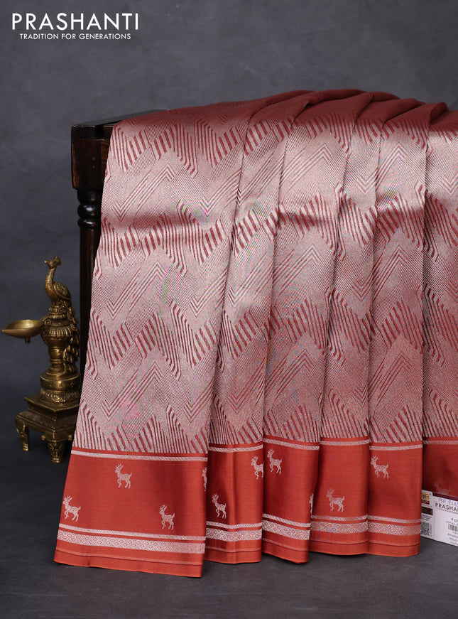 Banarasi katan silk saree brown with allover zari woven brocade weaves and zari woven butta border