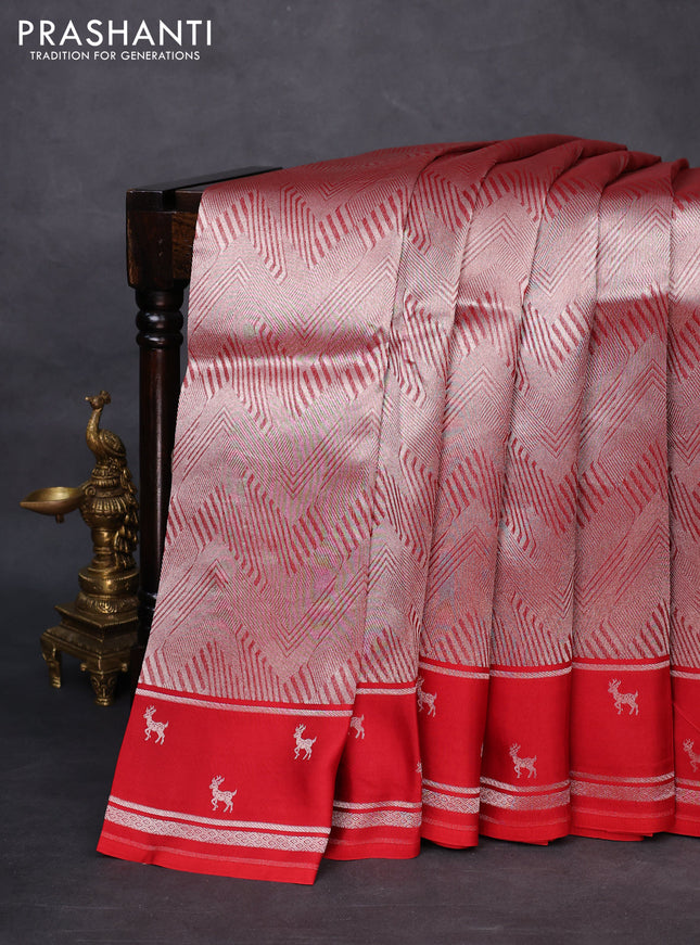 Banarasi katan silk saree red with allover zari woven brocade weaves and zari woven butta border