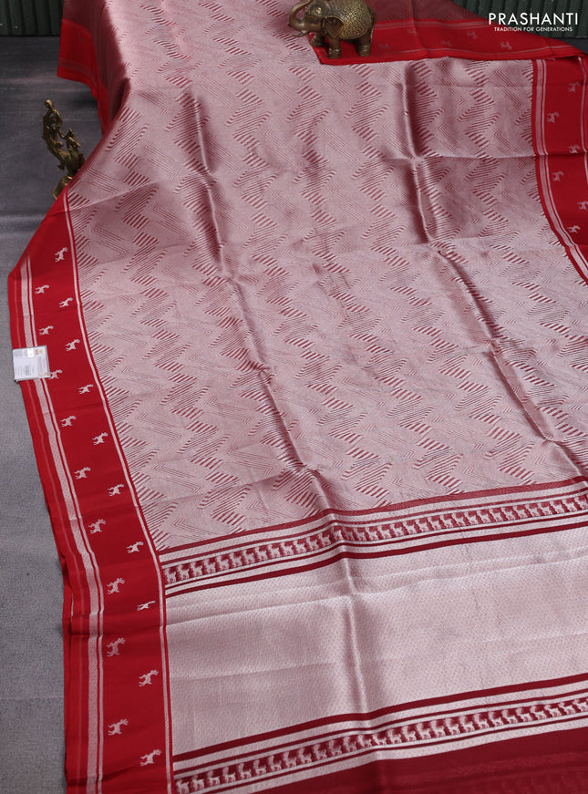 Banarasi katan silk saree red with allover zari woven brocade weaves and zari woven butta border