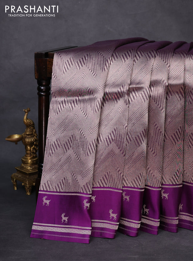 Banarasi katan silk saree violet with allover silver zari woven brocade weaves and zari woven butta border