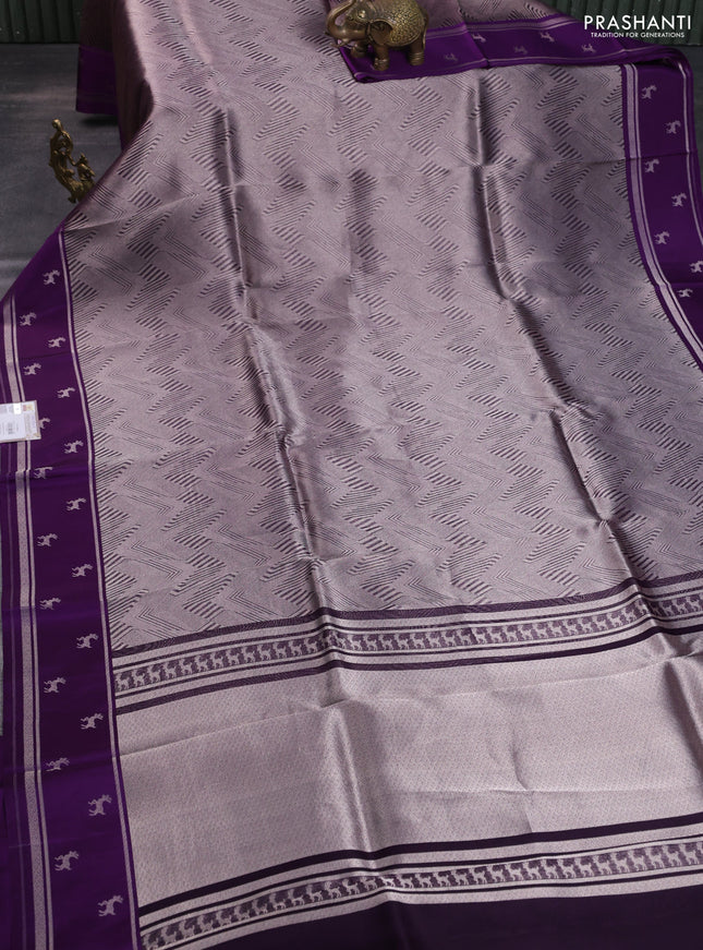Banarasi katan silk saree violet with allover silver zari woven brocade weaves and zari woven butta border