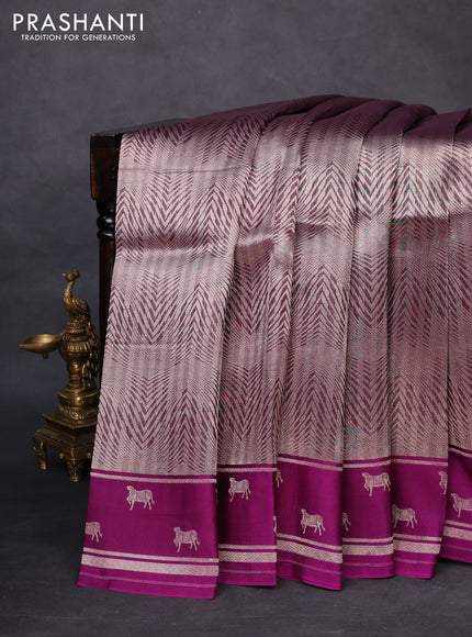 Banarasi katan silk saree purple with allover silver zari woven brocade weaves and zari woven butta border