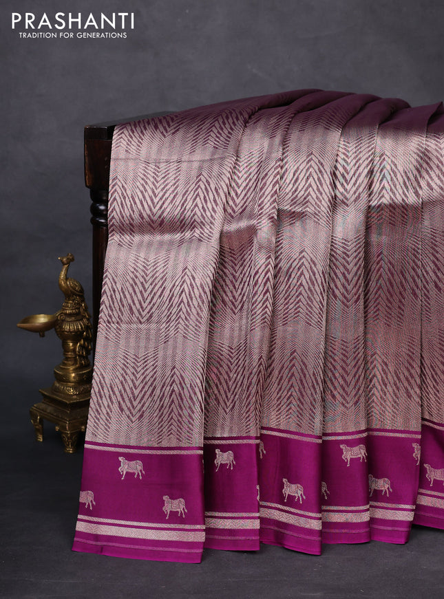 Banarasi katan silk saree purple with allover silver zari woven brocade weaves and zari woven butta border