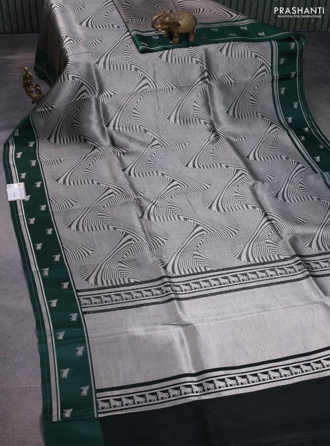 Banarasi katan silk saree bottle green with allover zari woven brocade weaves and zari woven butta border