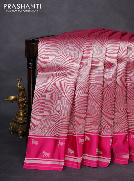 Banarasi katan silk saree pink with allover silver zari woven brocade weaves and zari woven butta border