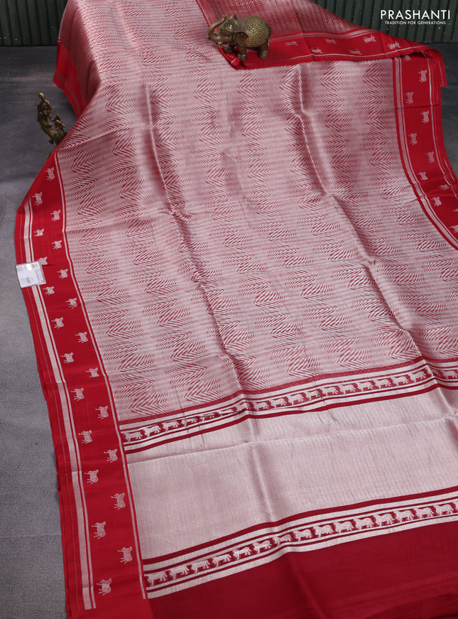 Banarasi katan silk saree red with allover silver zari woven brocade weaves and zari woven butta border