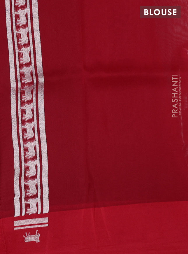 Banarasi katan silk saree red with allover silver zari woven brocade weaves and zari woven butta border