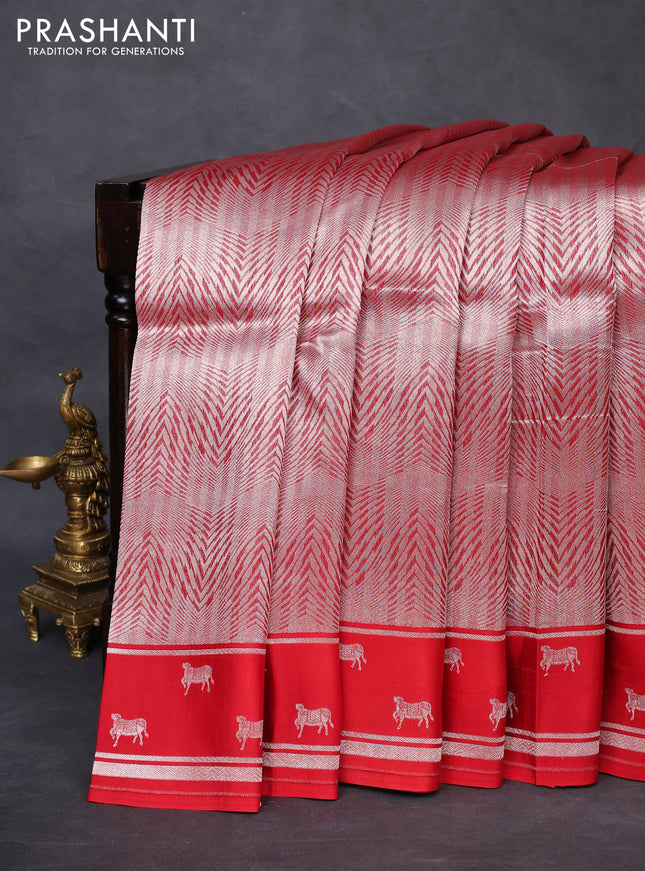Banarasi katan silk saree red with allover zari woven brocade weaves and zari woven butta border