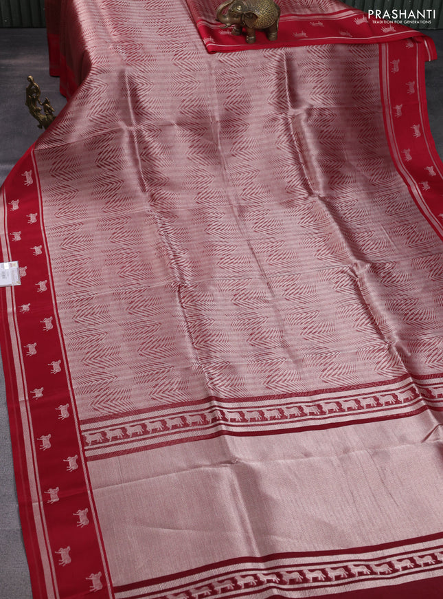 Banarasi katan silk saree red with allover silver zari woven brocade weaves and zari woven butta border