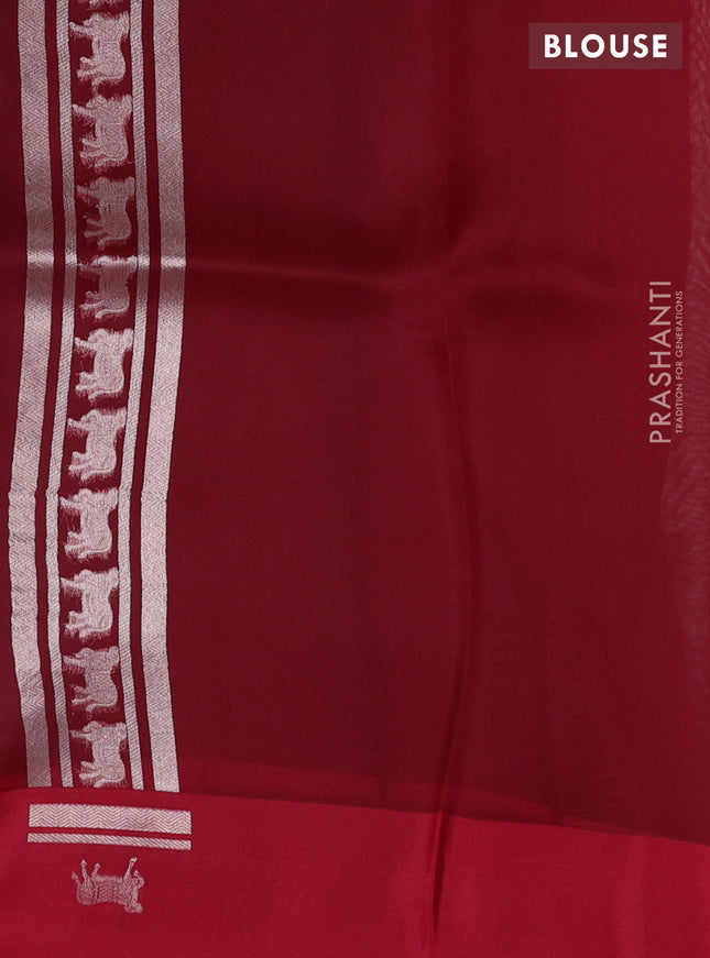 Banarasi katan silk saree red with allover silver zari woven brocade weaves and zari woven butta border