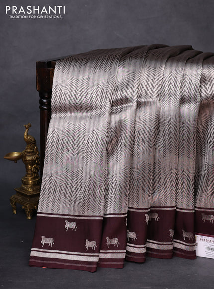 Banarasi katan silk saree coffee brown with allover silver zari woven brocade weaves and zari woven butta border