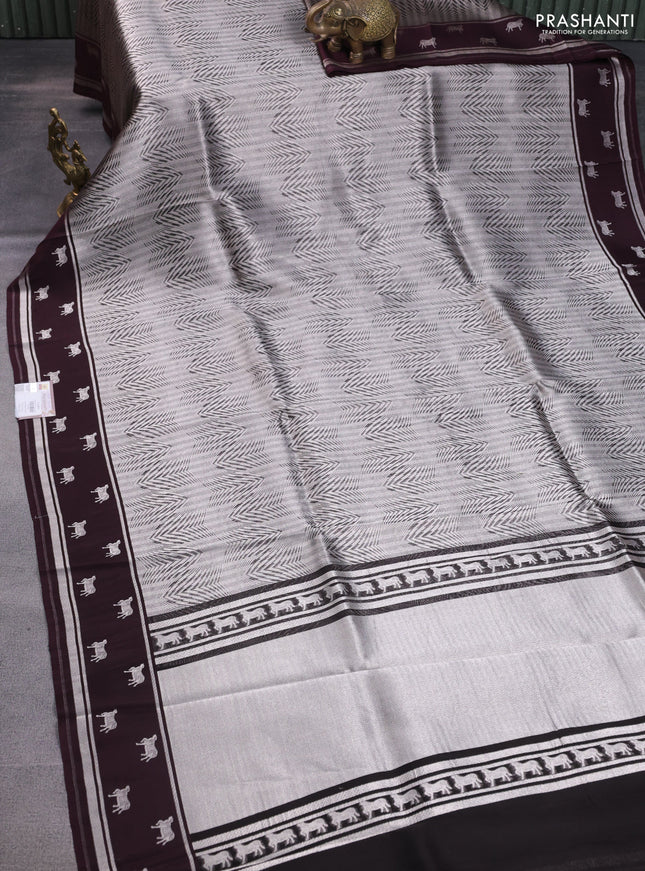 Banarasi katan silk saree coffee brown with allover silver zari woven brocade weaves and zari woven butta border