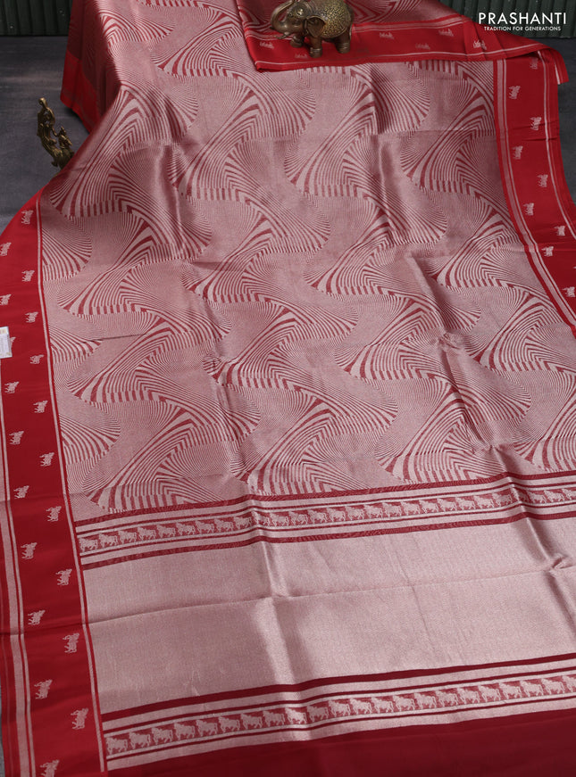Banarasi katan silk saree red with allover silver zari woven brocade weaves and zari woven butta border