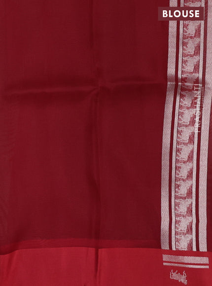 Banarasi katan silk saree red with allover silver zari woven brocade weaves and zari woven butta border
