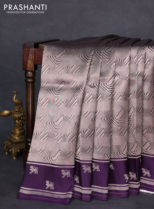 Banarasi katan silk saree violet with allover silver zari woven brocade weaves and zari woven butta border