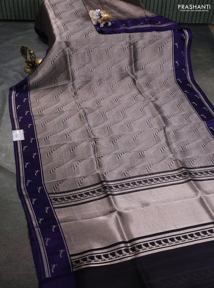 Banarasi katan silk saree blue with allover silver zari woven brocade weaves and zari woven butta border