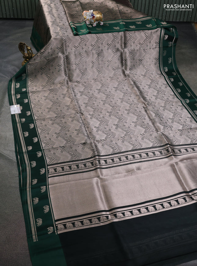 Banarasi katan silk saree green with allover silver zari woven brocade weaves and zari woven butta border