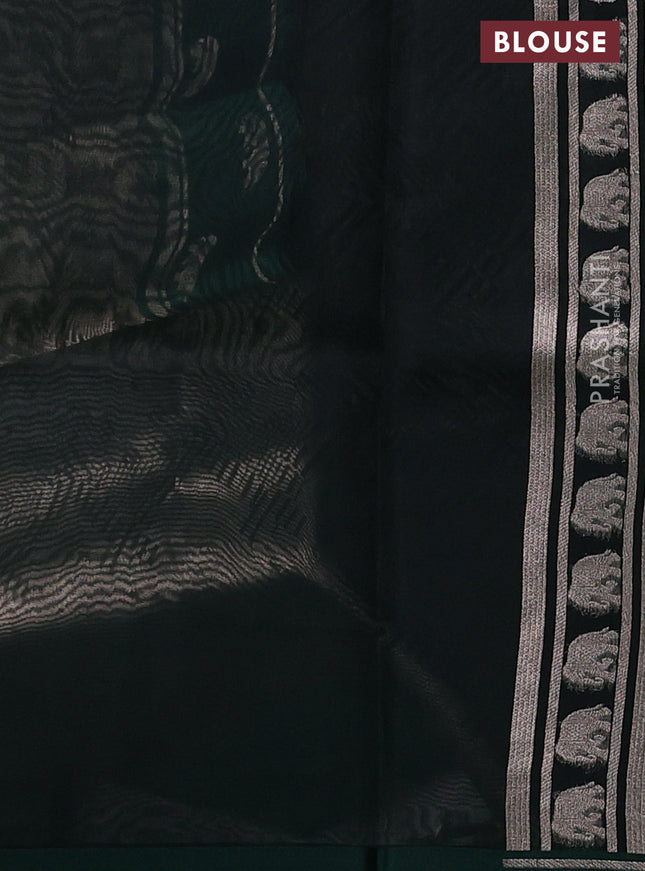 Banarasi katan silk saree green with allover silver zari woven brocade weaves and zari woven butta border
