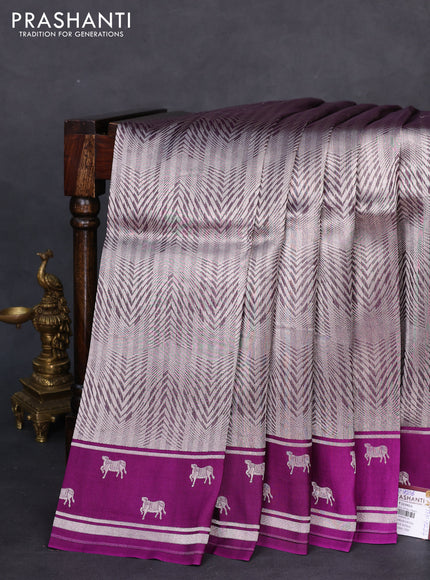 Banarasi katan silk saree purple with allover silver zari woven brocade weaves and zari woven butta border