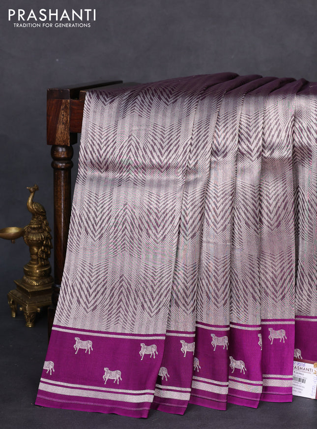 Banarasi katan silk saree purple with allover silver zari woven brocade weaves and zari woven butta border
