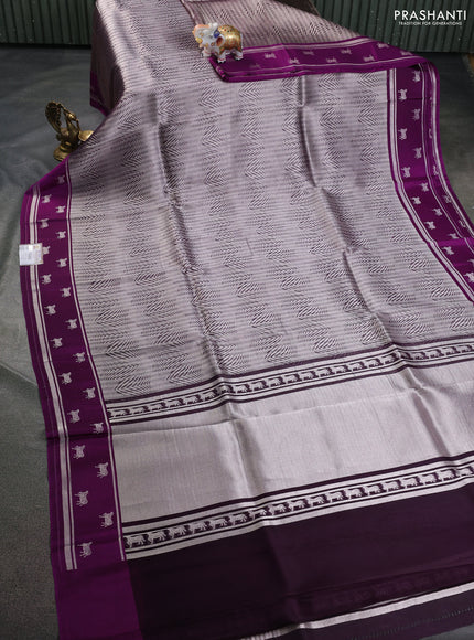 Banarasi katan silk saree purple with allover silver zari woven brocade weaves and zari woven butta border