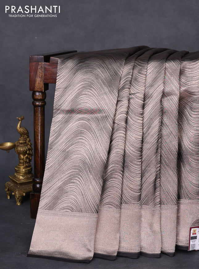 Banarasi katan silk saree black with allover silver zari woven brocade weaves and zari woven butta border
