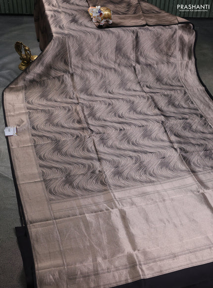 Banarasi katan silk saree black with allover silver zari woven brocade weaves and zari woven butta border