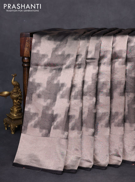 Banarasi katan silk saree black with allover silver zari woven brocade weaves and zari woven butta border