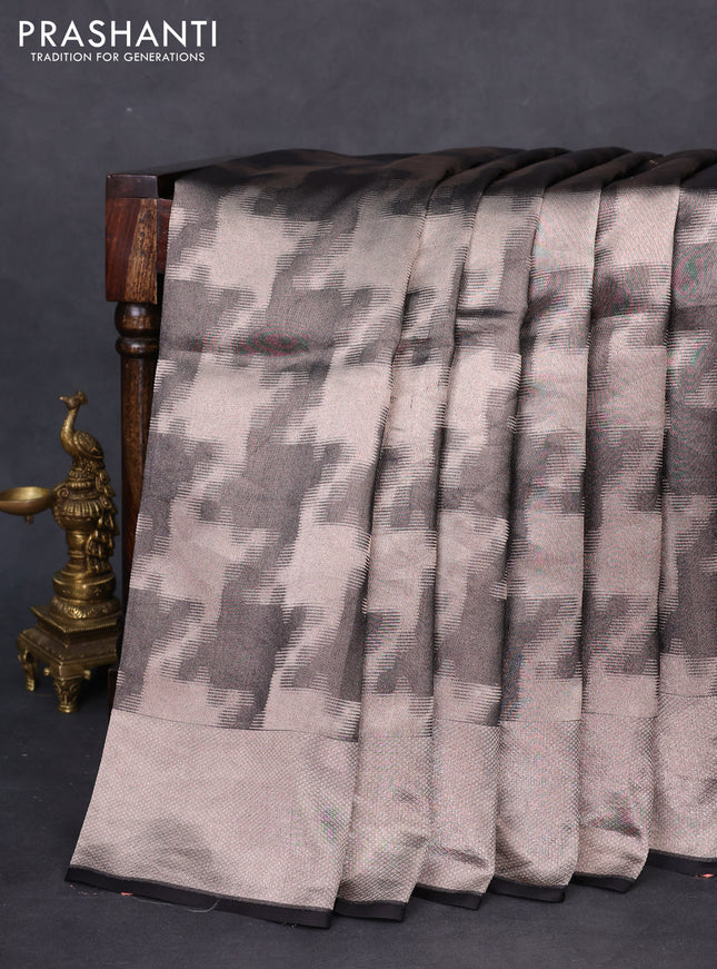 Banarasi katan silk saree black with allover silver zari woven brocade weaves and zari woven butta border