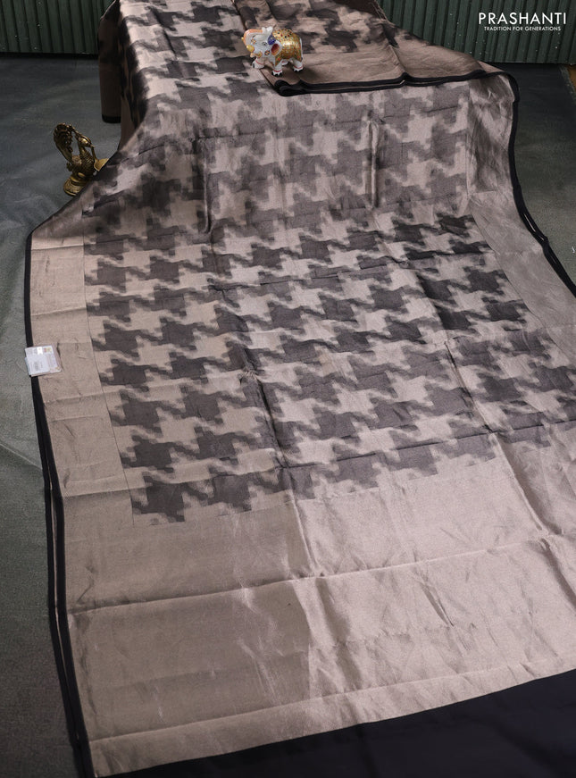 Banarasi katan silk saree black with allover silver zari woven brocade weaves and zari woven butta border