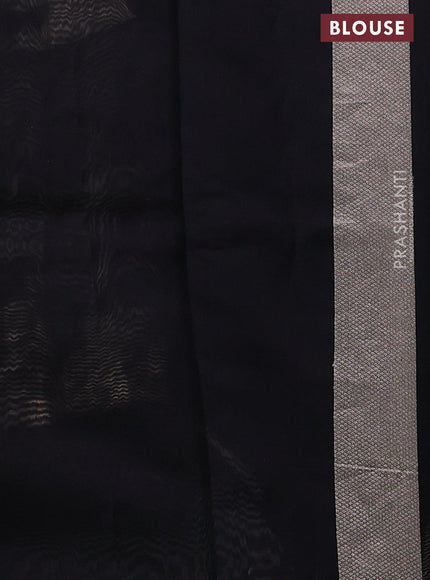 Banarasi katan silk saree black with allover silver zari woven brocade weaves and zari woven butta border