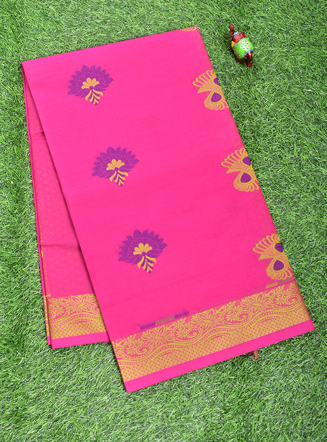 Coimbatore Cotton Dark Pink Butta Saree with Thread Woven Border