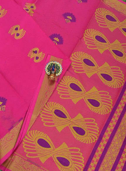 Coimbatore Cotton Dark Pink Butta Saree with Thread Woven Border