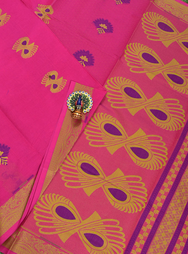 Coimbatore Cotton Dark Pink Butta Saree with Thread Woven Border