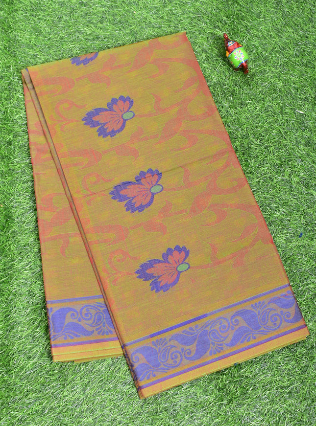 Coimbatore Cotton Brown Butta Saree with Thread Woven Border