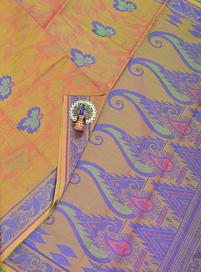 Coimbatore Cotton Brown Butta Saree with Thread Woven Border