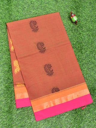 Coimbatore Cotton Brown Color Butta Saree with Plain Border